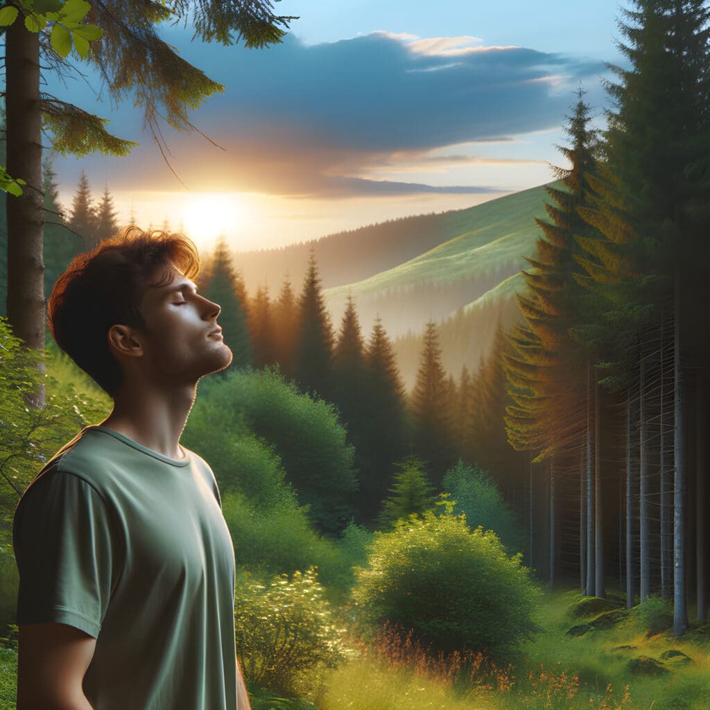 I am appreciating nature's beauty, allowing the tranquility of the natural world to heal and rejuvenate me